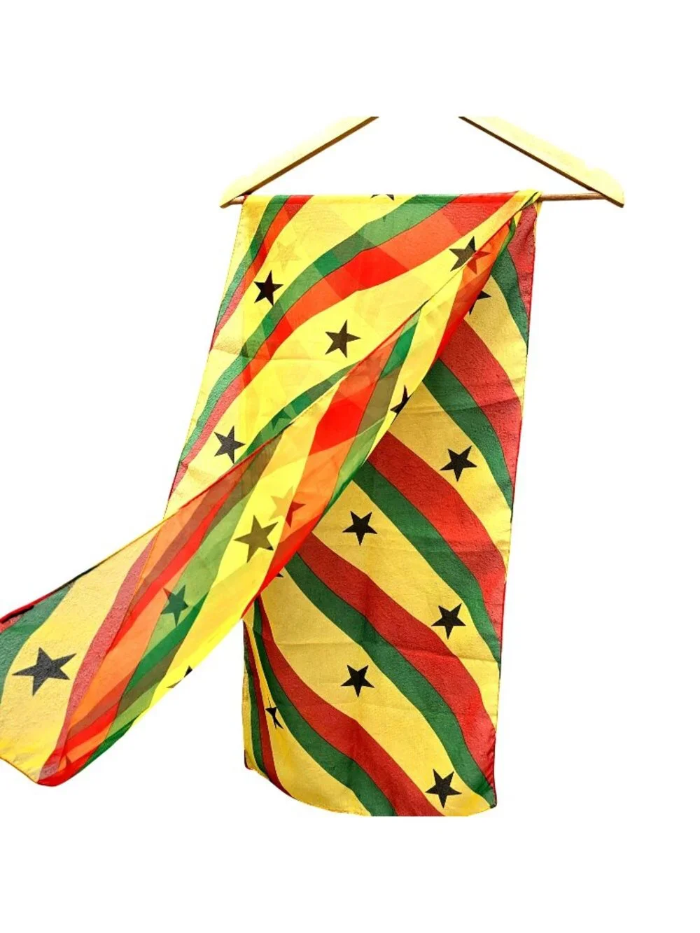 Ghana Flag Colors Rectangular Scarf Yellow Green Red Black Stars Polyester 54x13